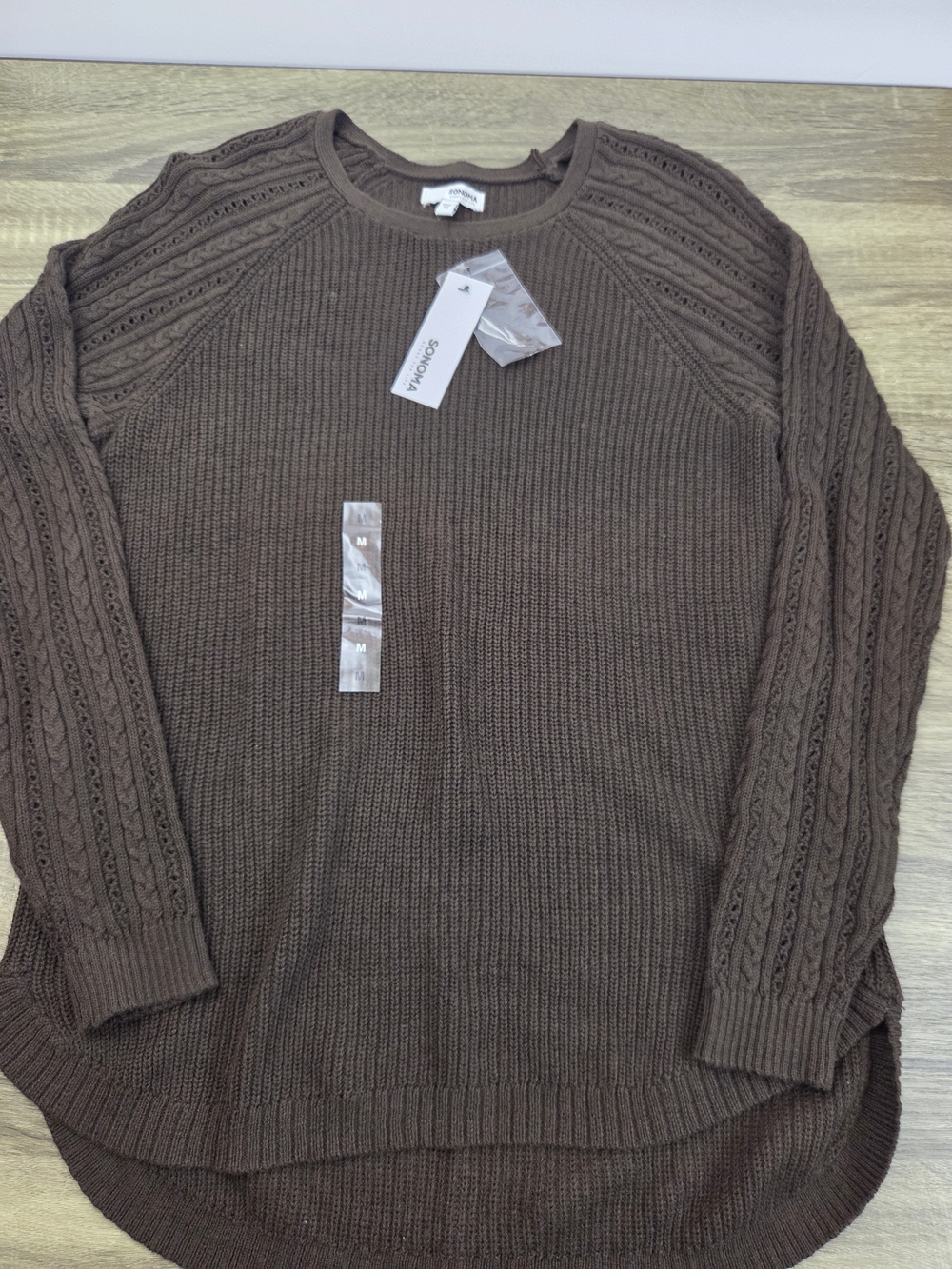 SONOMA Goods For Life Sweater Womens Medium Brown Cable Knit Crewneck Pullover